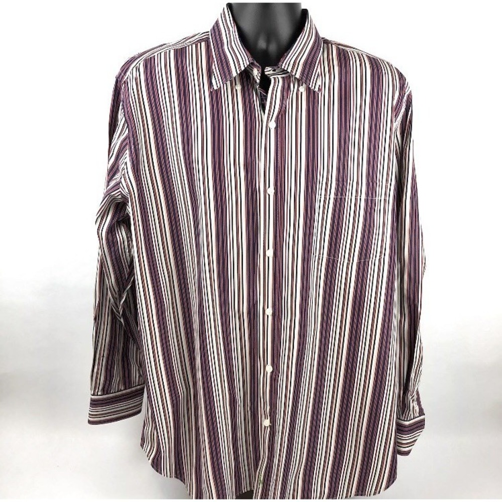 Tailorbyrd 2XL Men's Shirt Collared Button Striped Beige Blue Red Long‎ Staple